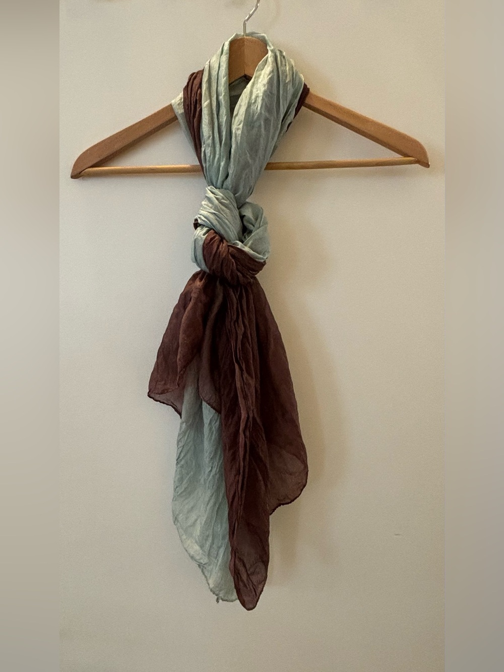 Oversized Two Tone Crinkle Scarf Shawl Wrap Blue Brown 72”